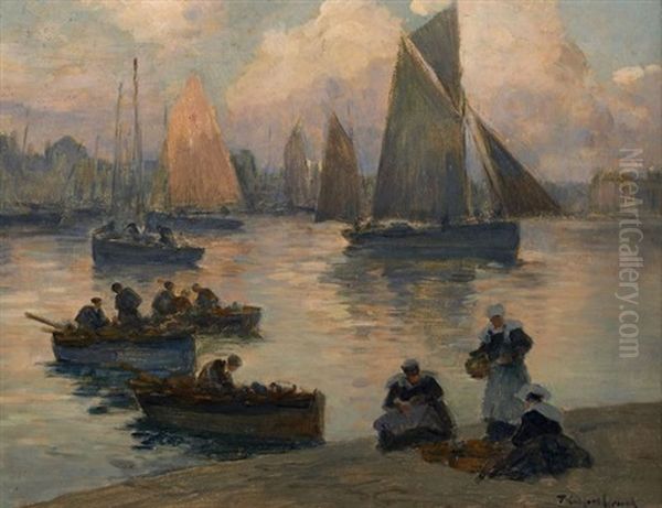 Retour De Peche Dans Le Port De Concarneau Oil Painting by Fernand Marie Eugene Legout-Gerard