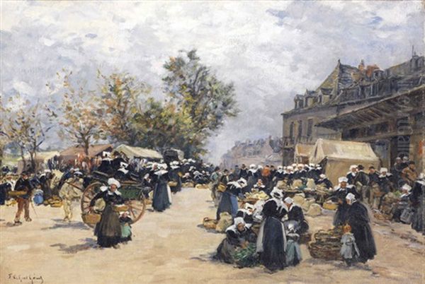 Scene De Marche A Concarneau Oil Painting by Fernand Marie Eugene Legout-Gerard