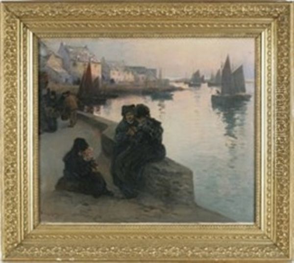 Breton Women At The Embarkment Oil Painting by Fernand Marie Eugene Legout-Gerard