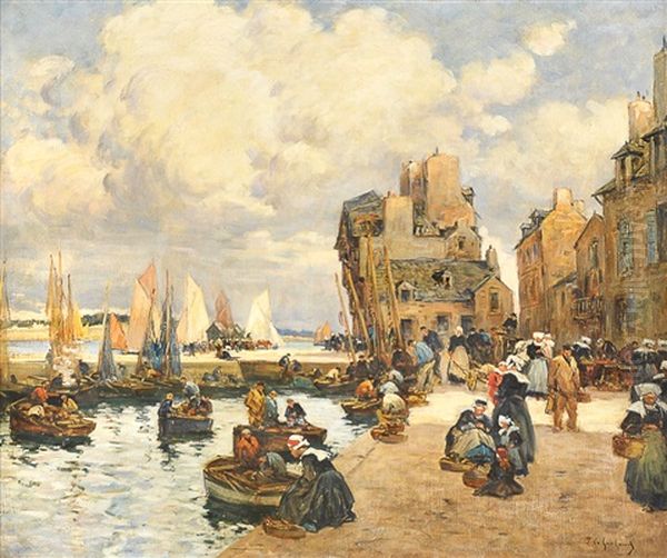 Marche A Concarneau Oil Painting by Fernand Marie Eugene Legout-Gerard