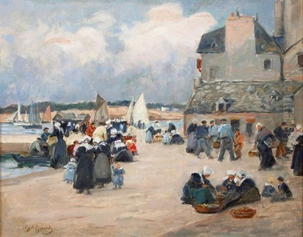 Animation Sur Le Port De Concarneau Oil Painting by Fernand Marie Eugene Legout-Gerard