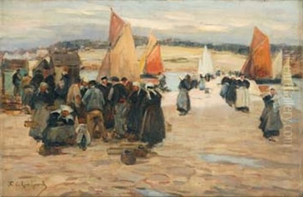 Sur Le Port, Retour De Peche Aux Voiles Rouges, Concarneau by Fernand Marie Eugene Legout-Gerard