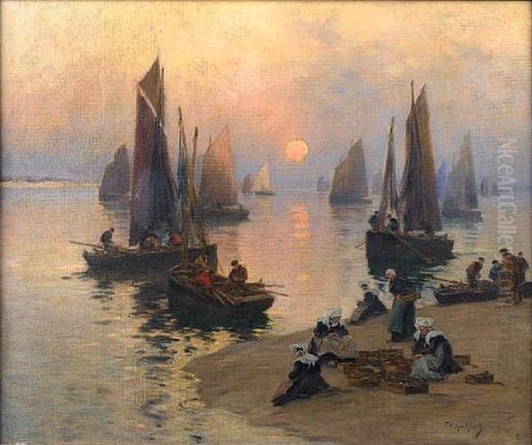 Unloading The Catch Oil Painting by Fernand Marie Eugene Legout-Gerard