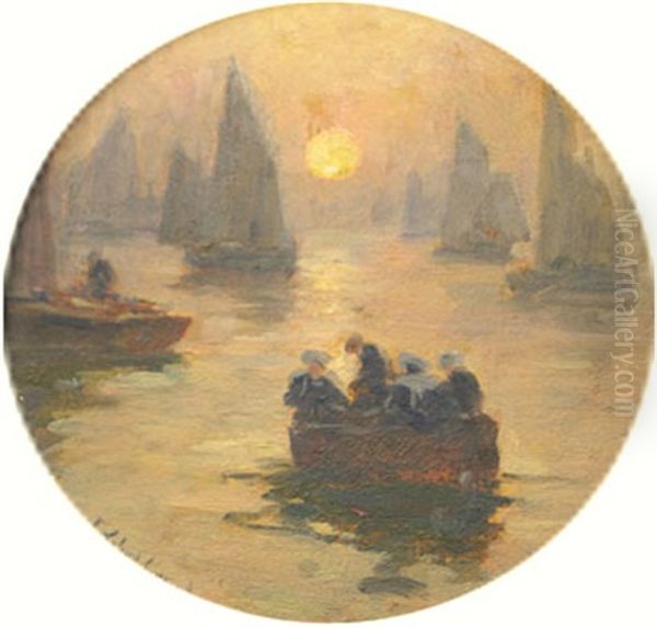 Retour De Peche Soleil Couchant Oil Painting by Fernand Marie Eugene Legout-Gerard