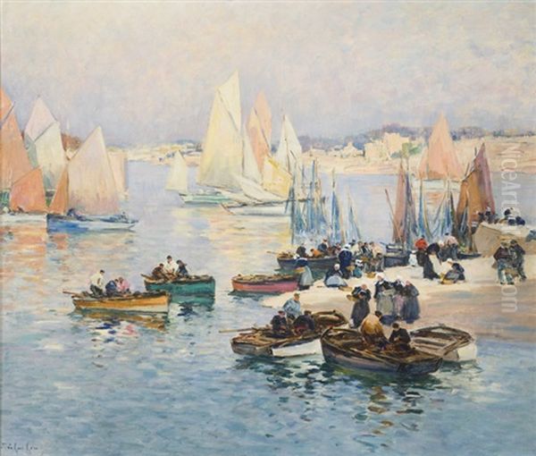 Concarneau Sardine Boats Oil Painting by Fernand Marie Eugene Legout-Gerard