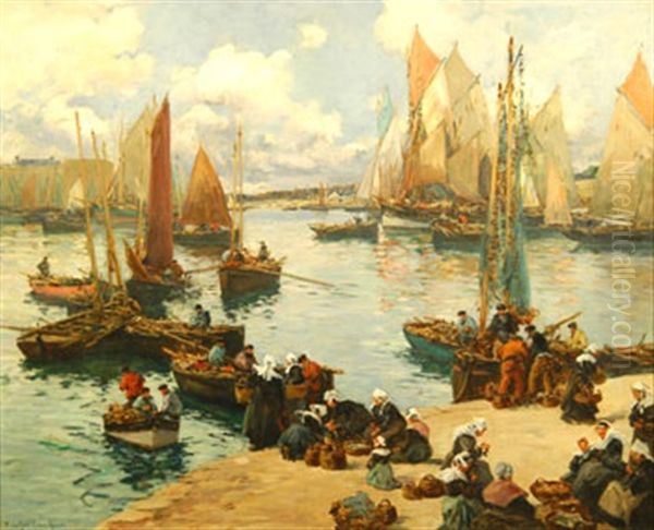 Retour De Peche Sur Les Quais A Concarneau by Fernand Marie Eugene Legout-Gerard