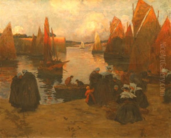 Concarneau, Retour De Peche L'attente Des Bretonnes Oil Painting by Fernand Marie Eugene Legout-Gerard