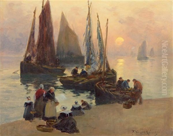 Fischerboote In Der Normandie Oil Painting by Fernand Marie Eugene Legout-Gerard