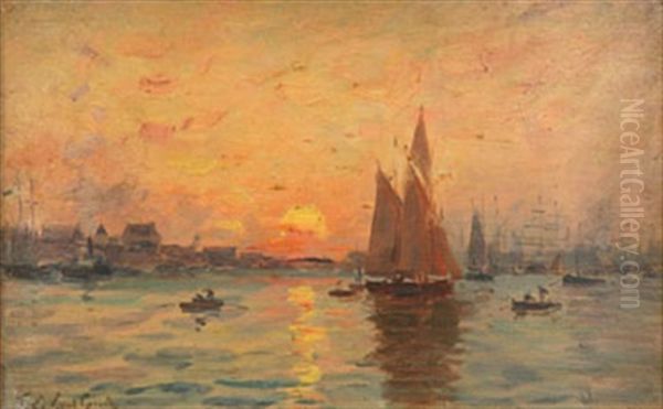 Marine Soleil Couchant Oil Painting by Fernand Marie Eugene Legout-Gerard