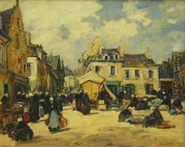 Marche Aux Etoffes A Quimper Oil Painting by Fernand Marie Eugene Legout-Gerard