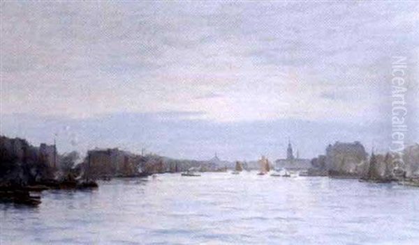 Le Port D'amsterdam Oil Painting by Fernand Marie Eugene Legout-Gerard