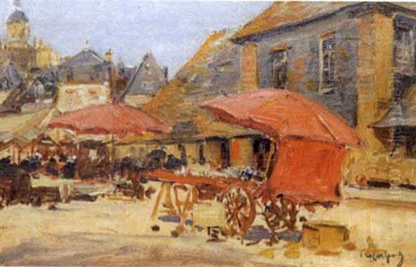 Le Carriole Rouge, Marche En Bretagne Oil Painting by Fernand Marie Eugene Legout-Gerard