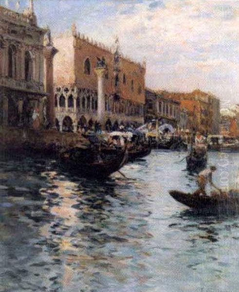 Venise, La Piazzetta Et Le Palais De Doges, Les Gondoliers Oil Painting by Fernand Marie Eugene Legout-Gerard