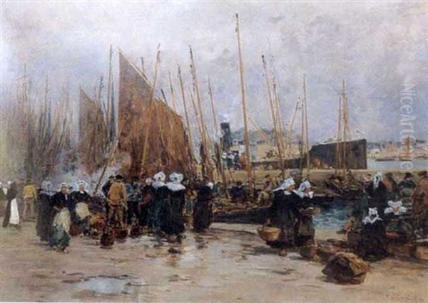 Le Marche Aux Poissons A Concarneau Oil Painting by Fernand Marie Eugene Legout-Gerard