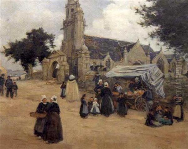 Marche Devant L'eglise De Plogonnec Oil Painting by Fernand Marie Eugene Legout-Gerard