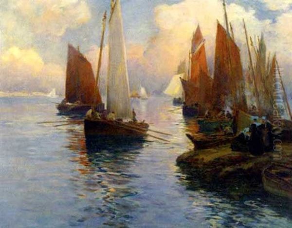 The Fishing Fleet Setting Sail Oil Painting by Fernand Marie Eugene Legout-Gerard