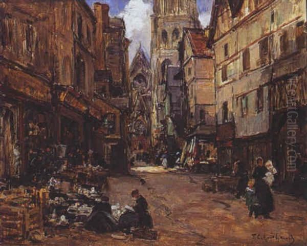 Echoppes Et Rues Animees Dans Le Vieille Ville Oil Painting by Fernand Marie Eugene Legout-Gerard