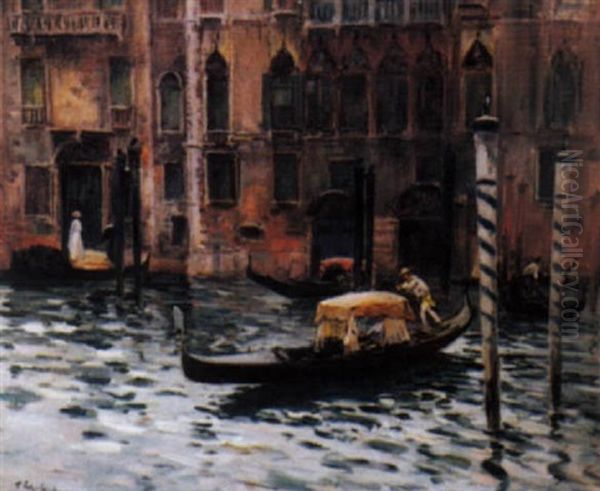 Venise - Gondoles Sur Le Grand Canal Oil Painting by Fernand Marie Eugene Legout-Gerard