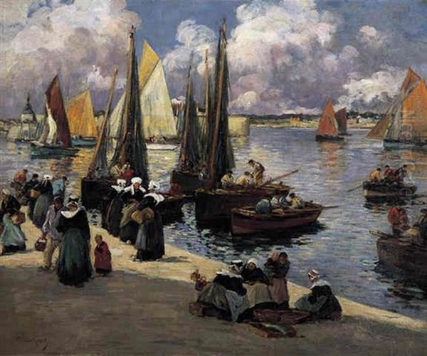 Pecheurs A Concarneau Oil Painting by Fernand Marie Eugene Legout-Gerard