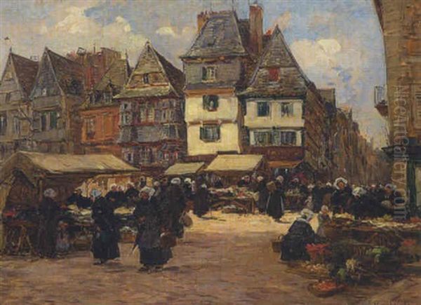 Markttreiben In Einem Alten Stadtchen (im Eisas?) Oil Painting by Fernand Marie Eugene Legout-Gerard