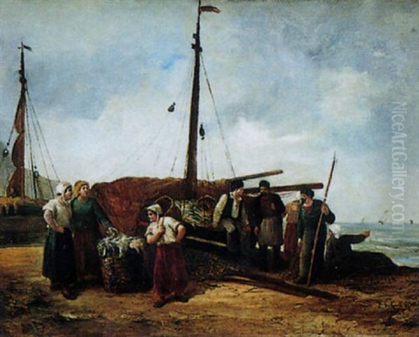 Retour De Peche Sur La Cote Normande Oil Painting by Fernand Marie Eugene Legout-Gerard