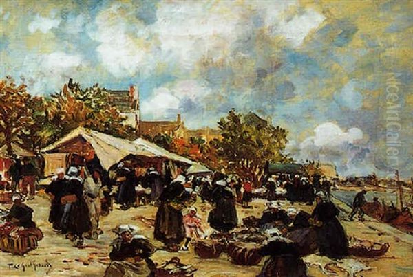 Concarneau, Marche Aux Poisosns Et Aux Etoffes Oil Painting by Fernand Marie Eugene Legout-Gerard