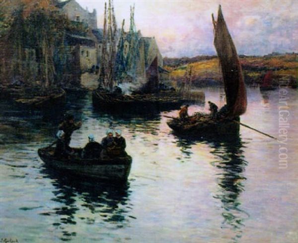 Crepuscule Sur Le Port Par Grand Calme - La Cotriade Oil Painting by Fernand Marie Eugene Legout-Gerard