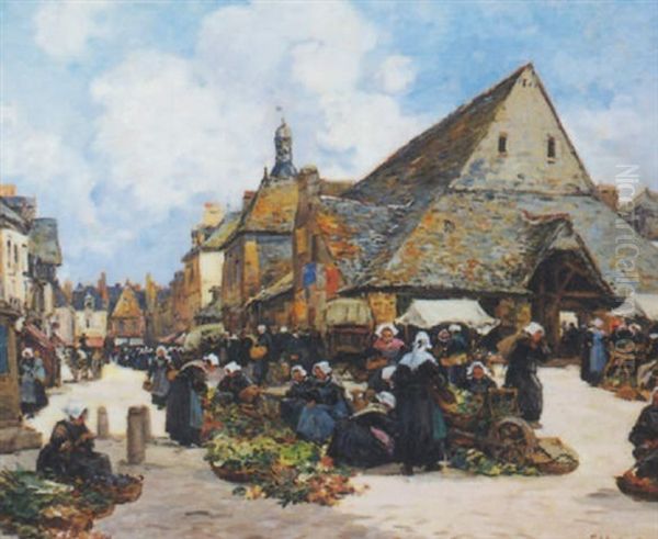 Marche Aux Legumes A Auray Oil Painting by Fernand Marie Eugene Legout-Gerard