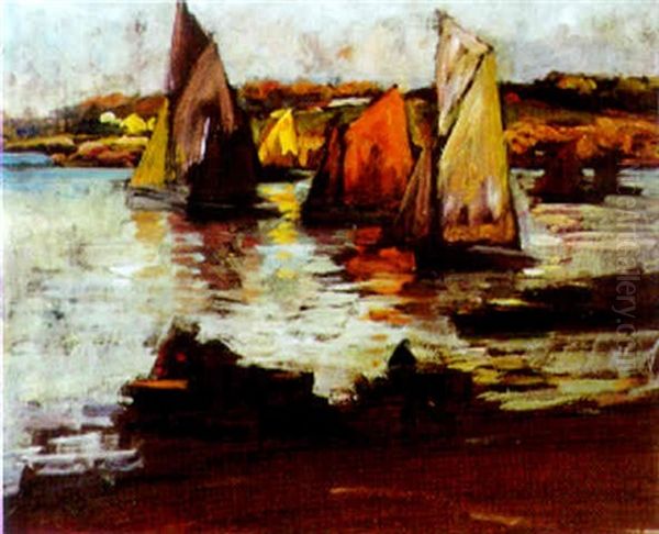 Barques Sous Voiles A L'entree De L'estuaire Oil Painting by Fernand Marie Eugene Legout-Gerard