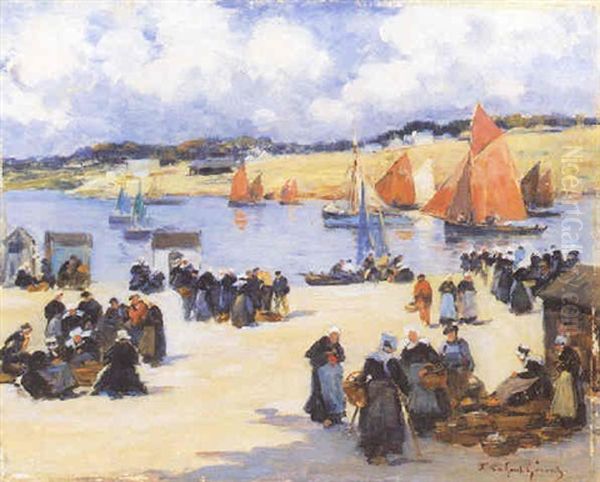 Scene De Marche Dans Un Port Breton Oil Painting by Fernand Marie Eugene Legout-Gerard