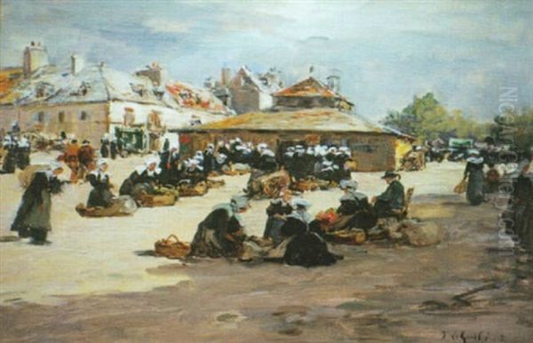 Sur La Place Du Marche A Concarneau Oil Painting by Fernand Marie Eugene Legout-Gerard