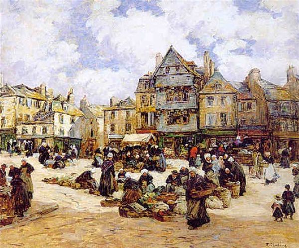 The Market, Landernau Oil Painting by Fernand Marie Eugene Legout-Gerard