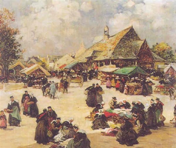 Marche Du Faouet - Les Halles Oil Painting by Fernand Marie Eugene Legout-Gerard