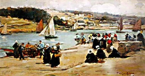 Sur Le Bord De La Riviere: La Sortie Des Barques Oil Painting by Fernand Marie Eugene Legout-Gerard