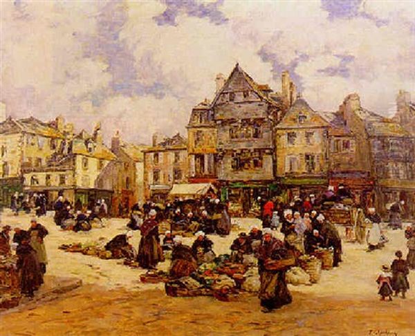 Marche Aux Legumes A Landerneau Oil Painting by Fernand Marie Eugene Legout-Gerard