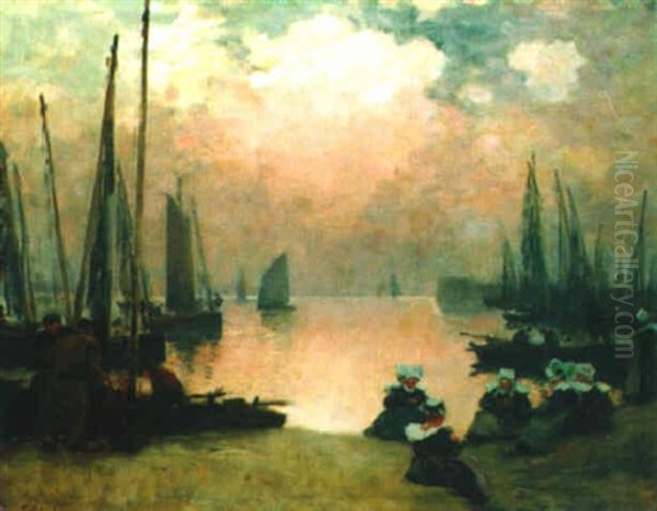 Retour De Peche Par Grand Calme Oil Painting by Fernand Marie Eugene Legout-Gerard