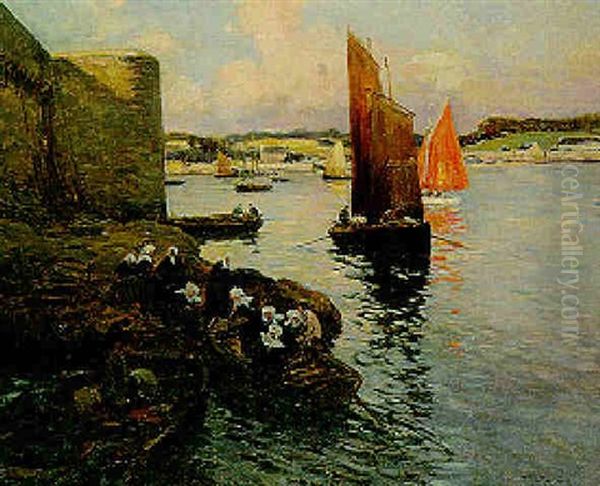 Concarneau, Pecheurs Devant La Ville Close Oil Painting by Fernand Marie Eugene Legout-Gerard