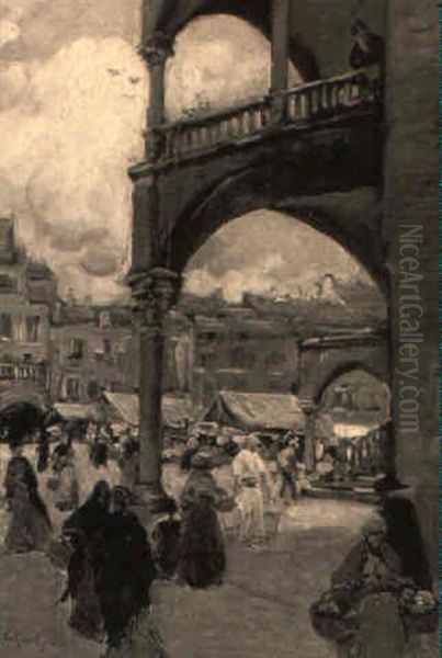 Place Animee A Bologne Oil Painting by Fernand Marie Eugene Legout-Gerard