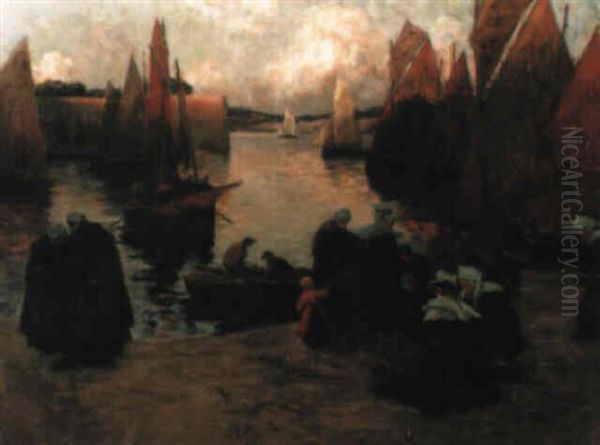 Concarneau - Retour De Peche Oil Painting by Fernand Marie Eugene Legout-Gerard