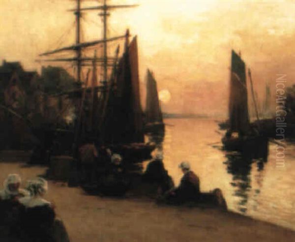 Dentellieres Sur Le Port Oil Painting by Fernand Marie Eugene Legout-Gerard