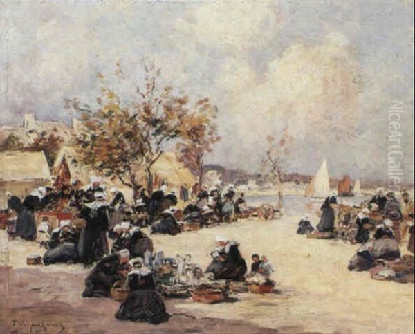 Scene De Marche  A Concarneau Oil Painting by Fernand Marie Eugene Legout-Gerard