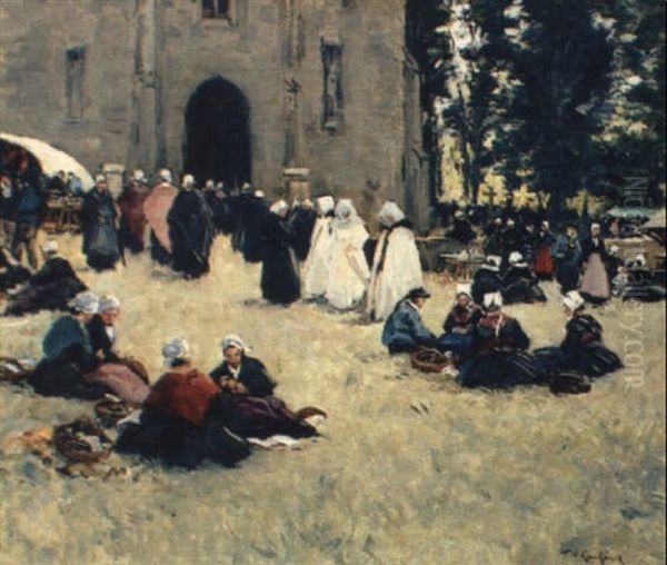 Devant La Chapelle - Pardon En Bretagne Oil Painting by Fernand Marie Eugene Legout-Gerard