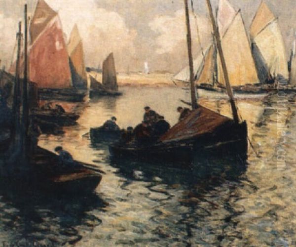 Barques Au Mouillage Et Thoniers Sous Voiles Oil Painting by Fernand Marie Eugene Legout-Gerard