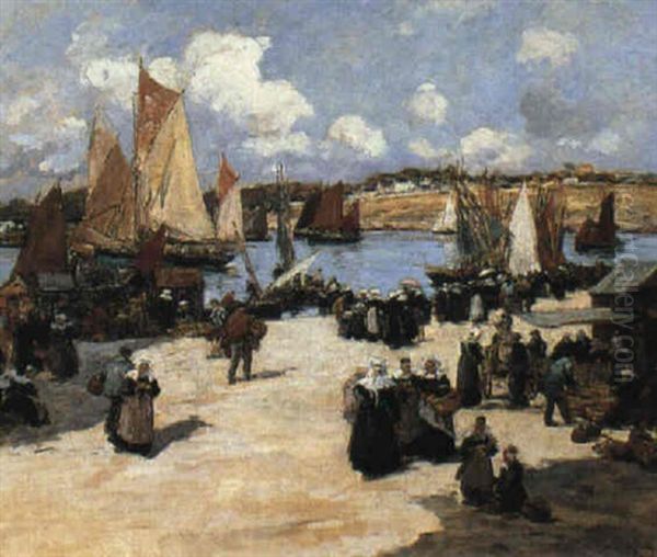 A Busy Port Scene Oil Painting by Fernand Marie Eugene Legout-Gerard