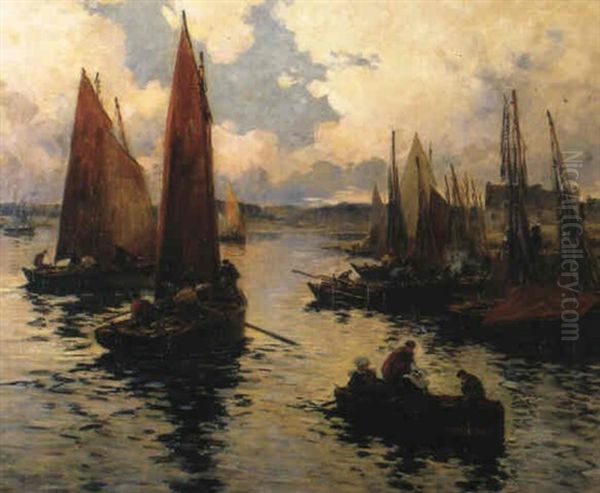 Concarneau - Scene De Port Anime Oil Painting by Fernand Marie Eugene Legout-Gerard