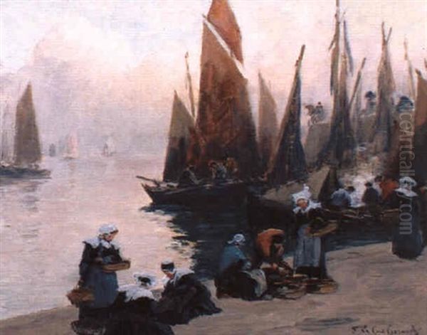 Petit Marche Aux Poissons Sur Les Quais Pres Des Barques Oil Painting by Fernand Marie Eugene Legout-Gerard