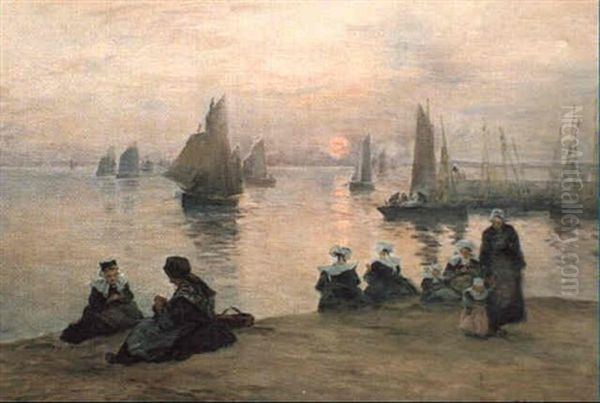 Retour Des Barques Le Soir A Concarneau Oil Painting by Fernand Marie Eugene Legout-Gerard