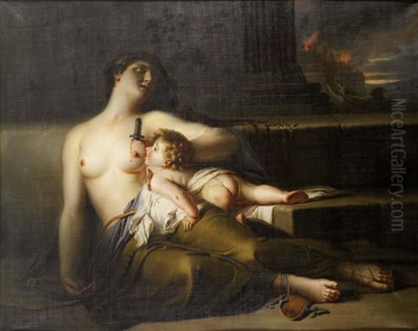 Mere Et Son Enfant Durant La Guerre De Troie Oil Painting by Pierre Nicolas Legrand de Lerant