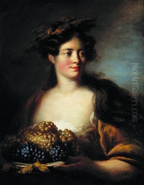 Portrait De Jeune Femme Tenant Une Corbeille De Raisin: Allegorie De L'automne Oil Painting by Pierre Nicolas Legrand de Lerant