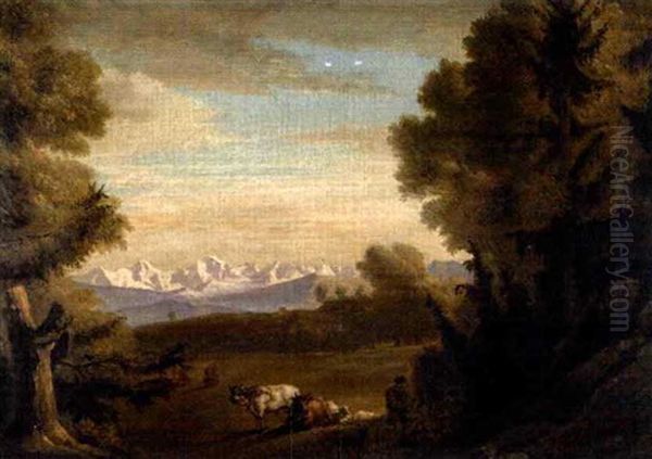 Berner Alpen Mit Weidenden Kuhen Im Vordergrund Oil Painting by Pierre Nicolas Legrand de Lerant